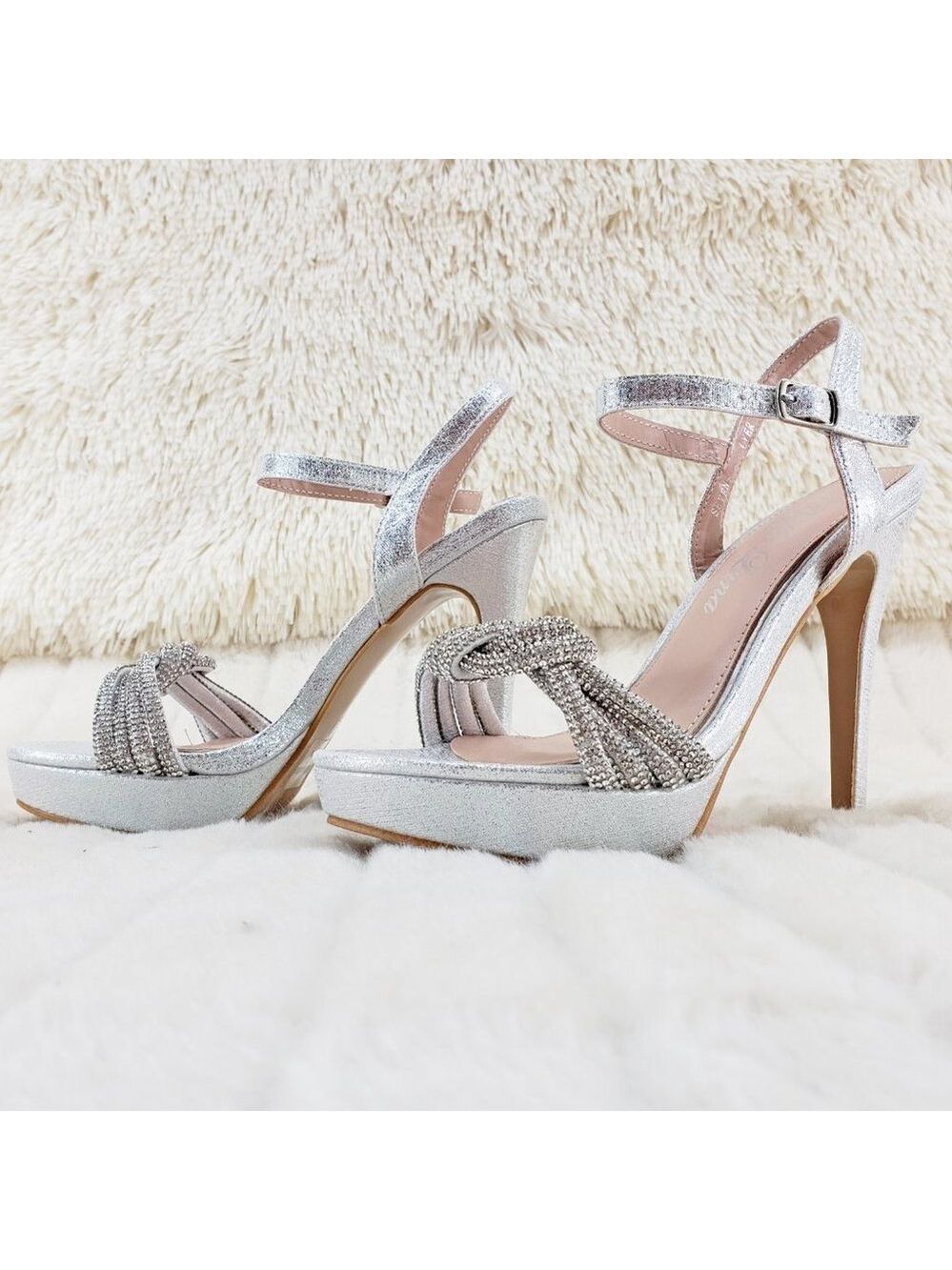 Gorgeous Silver Shimmery Platform Rhinestone High Heel Sandals Shoes - Picture 7 of 13